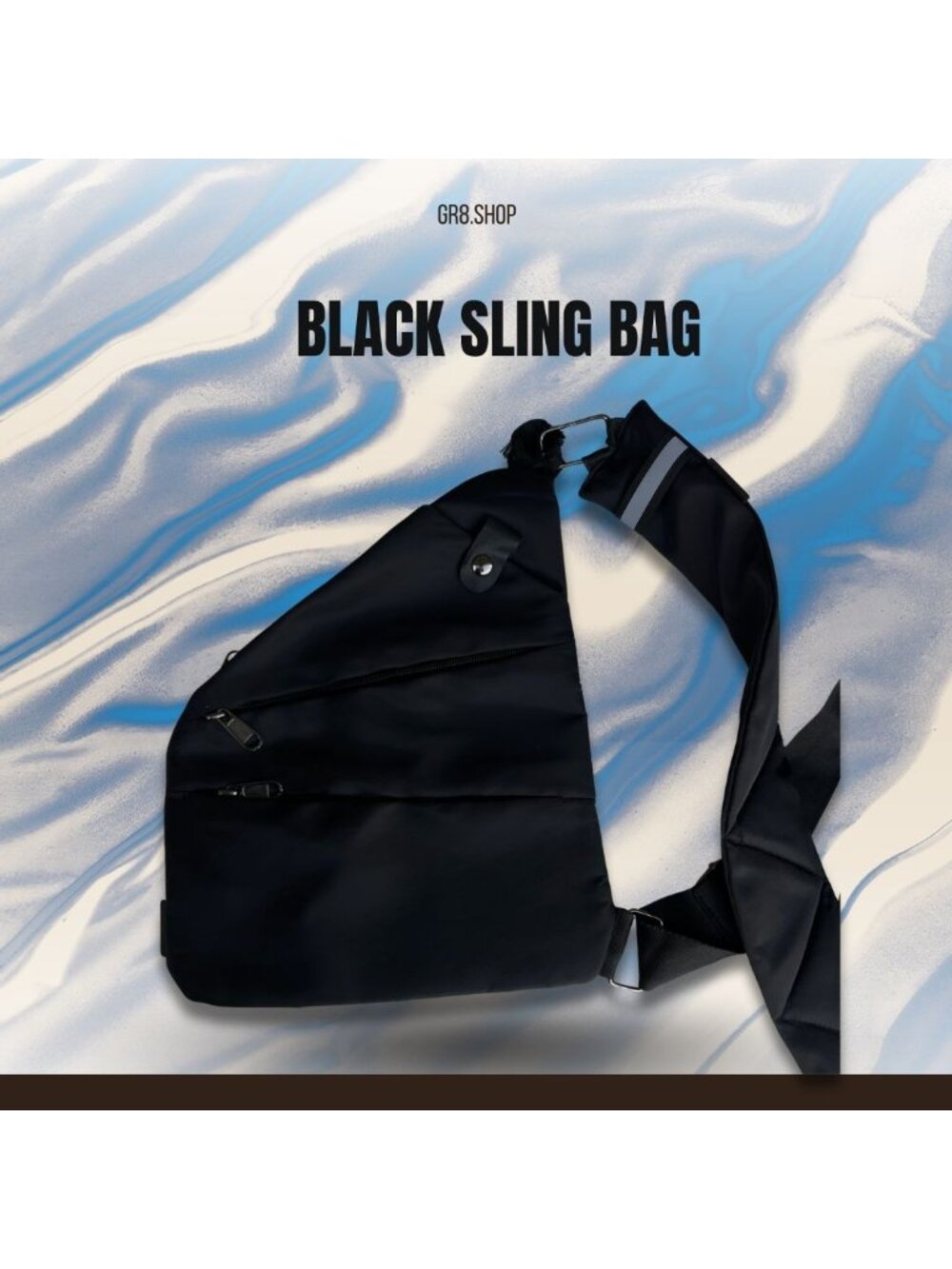 Black Sling Bag With Adjustable Strap & Multiple Zipper Pockets For Men & Women